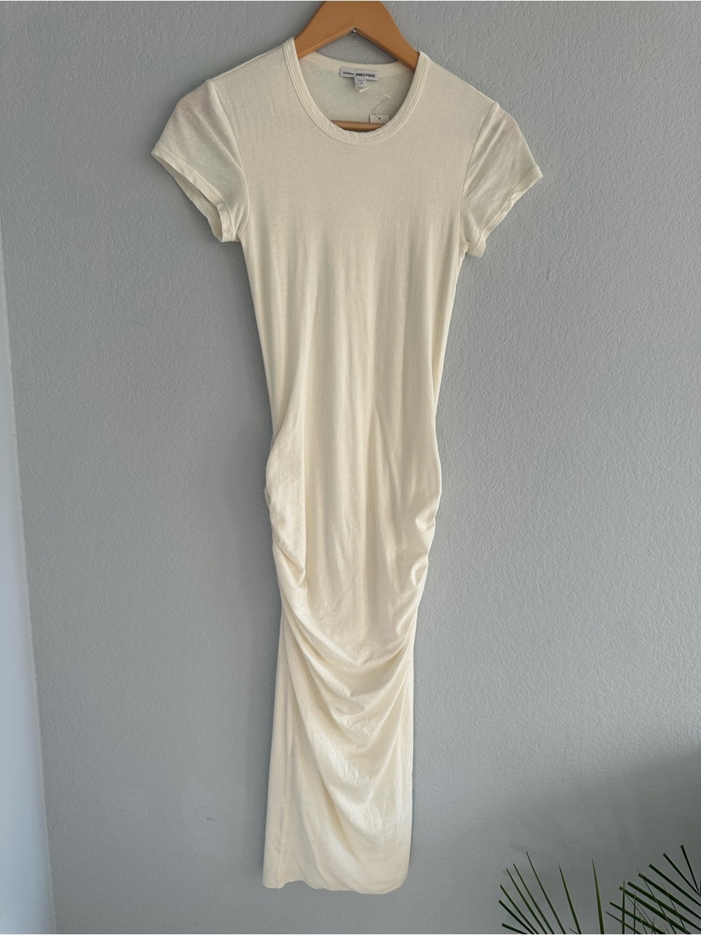 NWT James Perse Classic Skinny Ruched Maxi Dress Ivory XS 0 $225